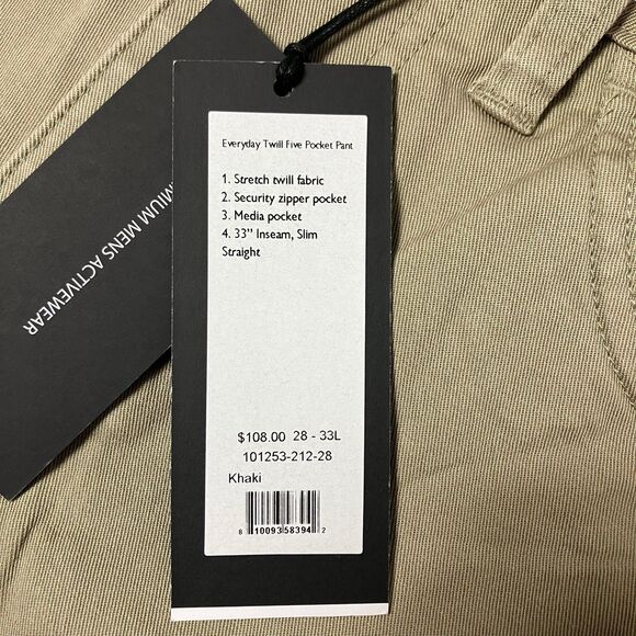 Rhone Pants Mens 28 x 32 Tan Slim Straight Khaki Everyday Twill 5 Pocket Stretch - Picture 6 of 10